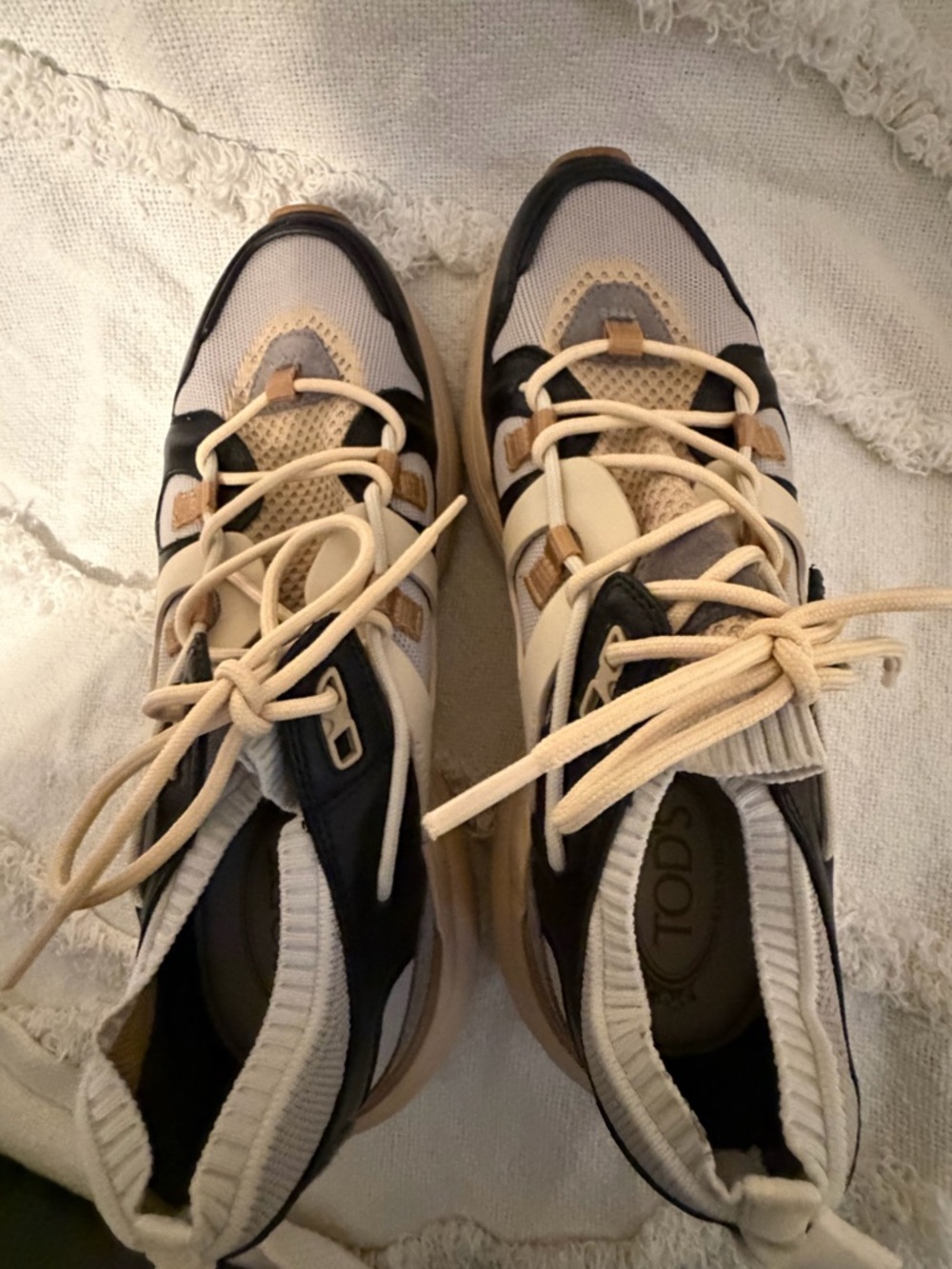 TOD'S Cream, Black and Gray Mixed-Material Women's Sneakers